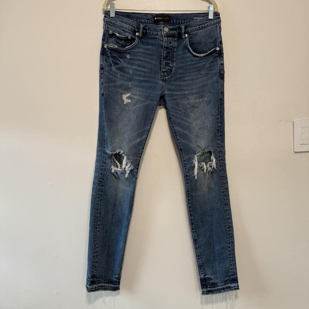 Purple Brand P001 Slim Fit Low Rise‎ with Slim Leg Distressed Jeans Size 33